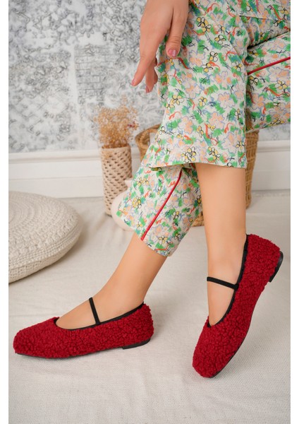 Yeni Sezon Tedy Kumaş Lastik Detaylı Düz Taban Kadın Babet Panduf Ev Ayakkabısı modelleri