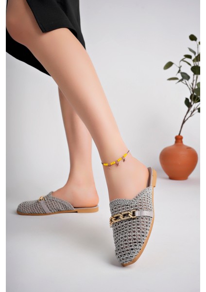 Kadın Taşlı Terlik Önü Kapalı Hasır Dantel Örme Çeyiz Günlük Sandalet modelleri