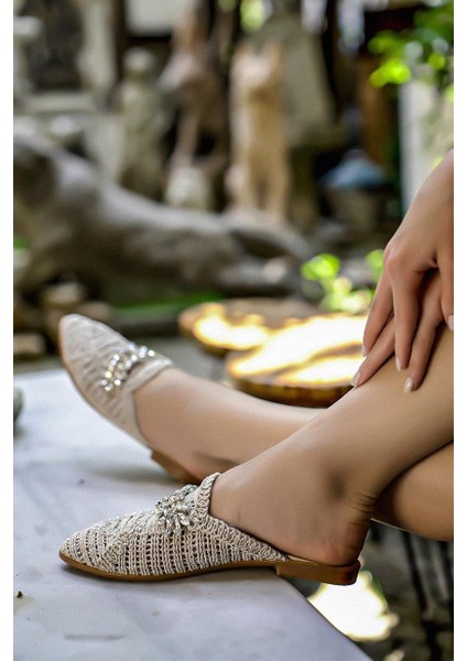 Kadın Taşlı Terlik Önü Kapalı Hasır Dantel Örme Çeyiz Günlük Sandalet fırsatları