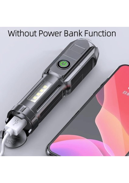 LED El Feneri 450 Lümen Şarj Edilebilir El Feneri ve Powerbank, USB Çıkışlı, LED Aydınlatmalı, Su Geçirmez, Kamp, Acil Durum ve Seyahat İçin 4 Işık Modlu