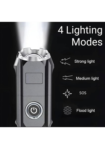LED El Feneri 450 Lümen Şarj Edilebilir El Feneri ve Powerbank, USB Çıkışlı, LED Aydınlatmalı, Su Geçirmez, Kamp, Acil Durum ve Seyahat İçin 4 Işık Modlu
