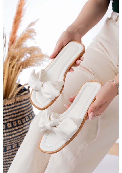 Yazlık Fiyonk Detaylı Kadın Terlik Sandalet Rahat Hafif Taban