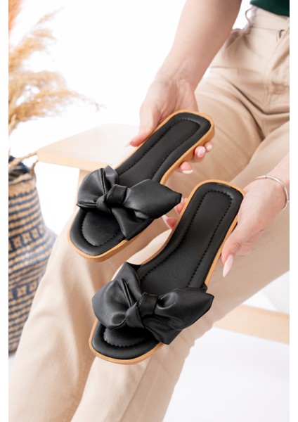 Yazlık Fiyonk Detaylı Kadın Terlik Sandalet Rahat Hafif Taban