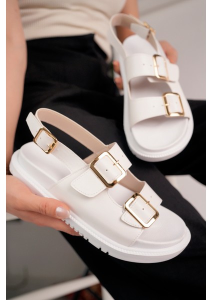 Chnel Cırtlı Düz Taban Kadın Sandalet Rahat Taban