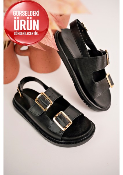 Chnel Cırtlı Düz Taban Kadın Sandalet Rahat Taban