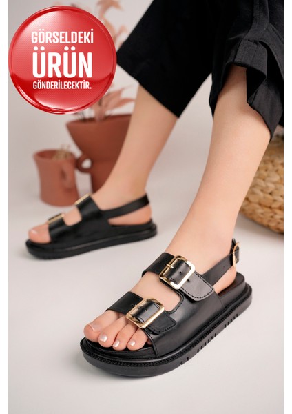 Chnel Cırtlı Düz Taban Kadın Sandalet Rahat Taban