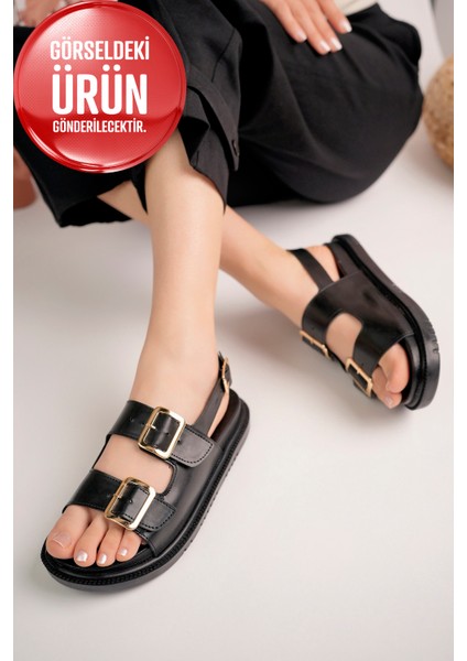 Chnel Cırtlı Düz Taban Kadın Sandalet Rahat Taban