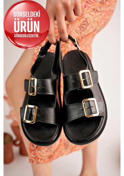 Chnel Cırtlı Düz Taban Kadın Sandalet Rahat Taban