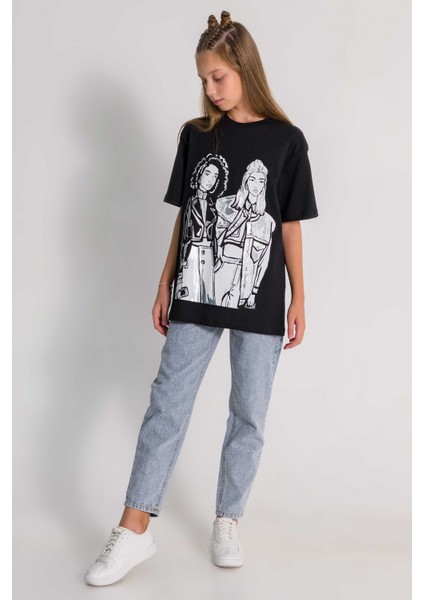 Kız Çocuk Baskılı T-Shirt Siyah modelleri