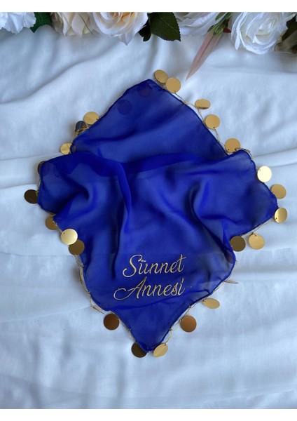 1ADET - Sünnet Annesi Yazılı Nakışlı Kına ve Düğün Halay Mendili - Şifon Kumaş