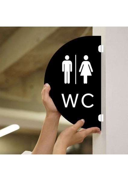 Wc -Bay-Bayan Çift Taraflı - Yan Monte Yönlendirme Tabelası 18X30CM - 5mm Siyah Pleksi