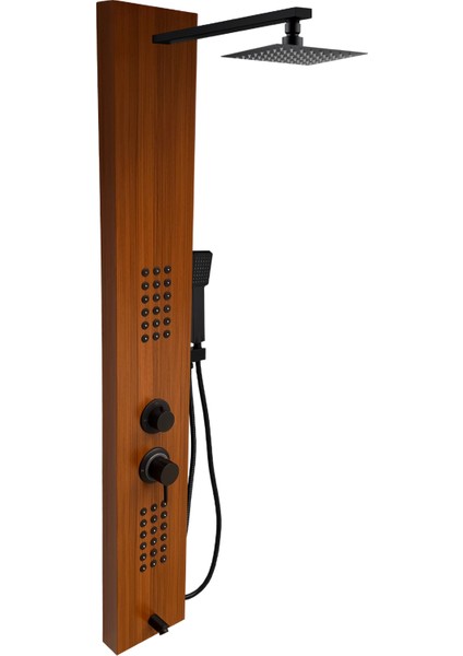 Yeni Mafsallı Tepe Duş Sistemli Victoria Teak Ağacı Premium Masajlı Duş Paneli , Duş Seti
