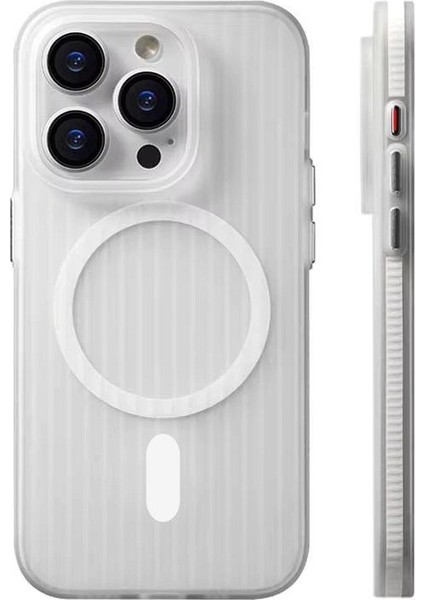 iPhone 15 Pro Max Buzlu Oluklu Tasarım Magsafe Kılıf