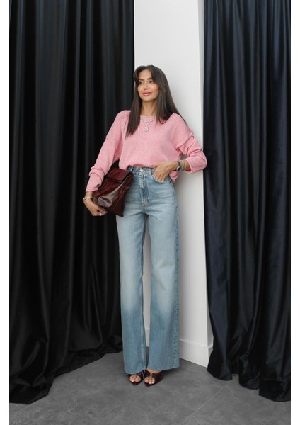 Light Blue Yıkamalı Straight Jean