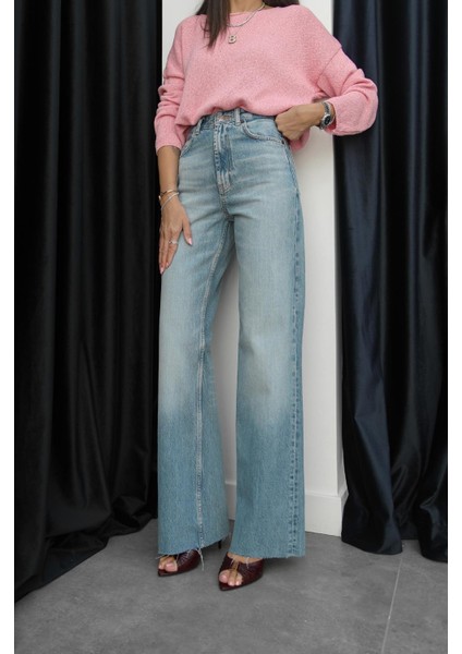 Light Blue Yıkamalı Straight Jean