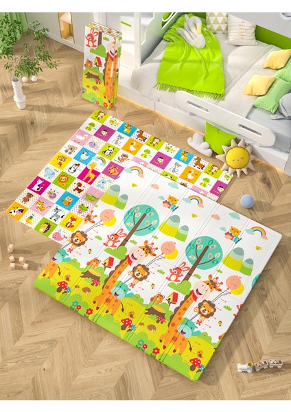 Hello My Friends - Katlanabilir - Extra Large - Çift Yönlü - Oyun Halısı ve Matı 160X180X1 (Taşıma Çantası Hediyeli)