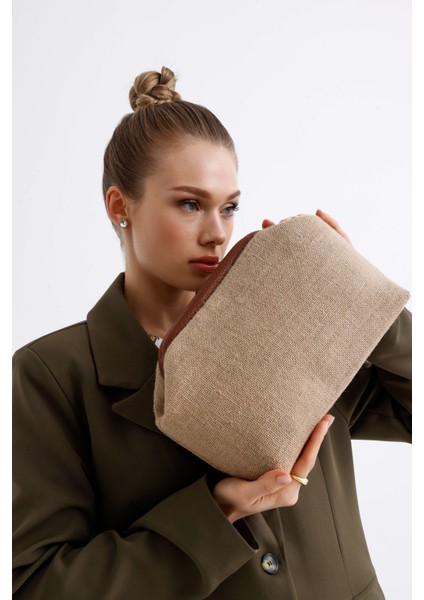 Kadın Jüt Hasır Clutch El Çantası