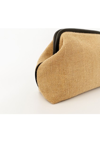 Kadın Siyah Biyeli Jüt Hasır Clutch El Çantası