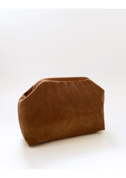 Kadın Taba Kahve Süet Clutch El Çantası