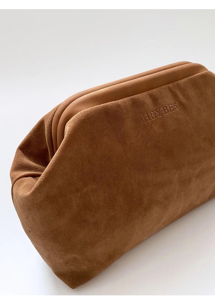 Kadın Taba Kahve Süet Clutch El Çantası