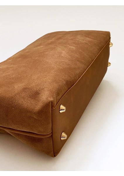 Kadın Taba Kahve Süet Clutch El Çantası