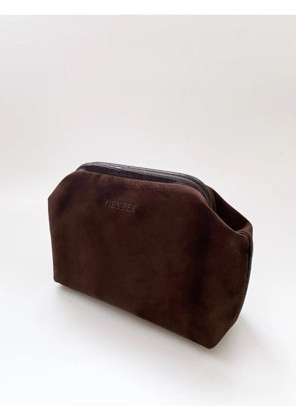 Kadın Koyu Kahve Süet Clutch El Çantası