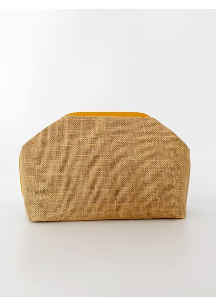 Kadın Sarı Biyeli Jüt Hasır Clutch El Çantası