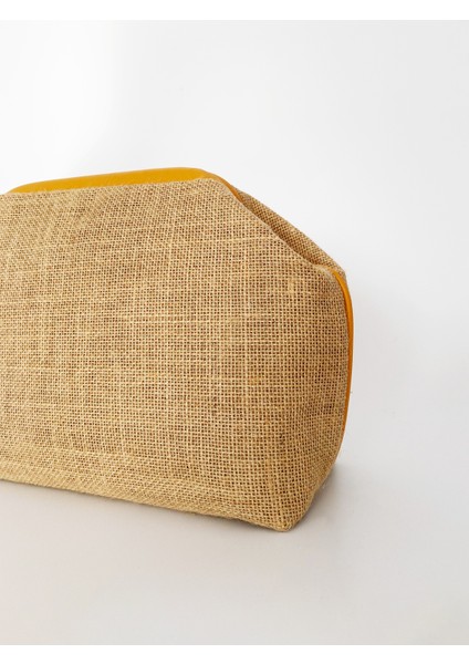 Kadın Sarı Biyeli Jüt Hasır Clutch El Çantası
