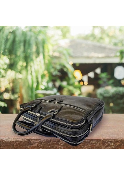 ® Gerçek Deri Laptop Evrak Çantası Combo3 / 10417 Siyah (Arsel Parlak) fiyatları