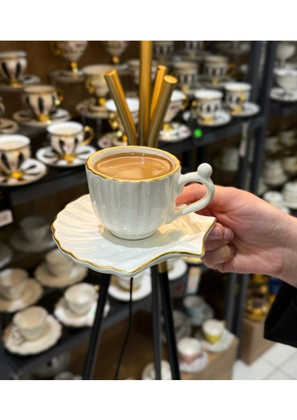 6 Kişilik Istiridye Incili Gold Kahve Fincanı
