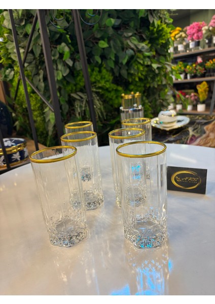 Ars Paşabahçe Valse 6'lı Gold Yaldızlı Cam Su Bardağı, Meşrubat - Soda Bardağı,