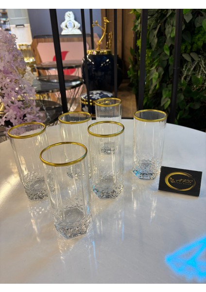 Ars Paşabahçe Valse 6'lı Gold Yaldızlı Cam Su Bardağı, Meşrubat - Soda Bardağı, fırsatları