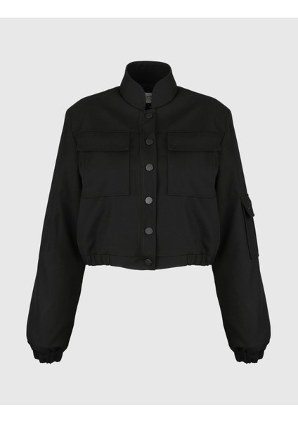 Ambra Siyah Crop Bomber Kadın Ceket