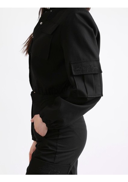 Ambra Siyah Crop Bomber Kadın Ceket