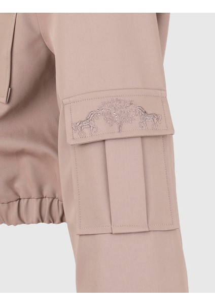 Ambra Vizon Crop Bomber Kadın Ceket
