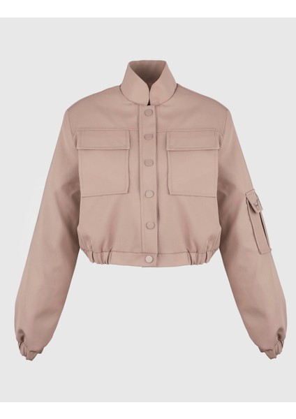 Ambra Vizon Crop Bomber Kadın Ceket