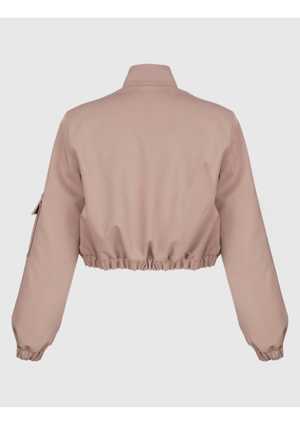 Ambra Vizon Crop Bomber Kadın Ceket