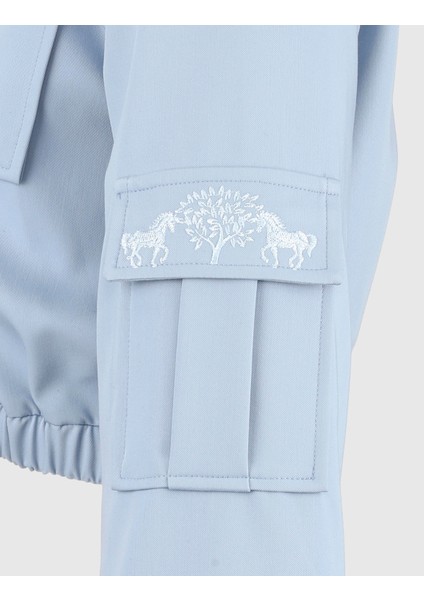 Ambra Mavi Crop Bomber Kadın Ceket