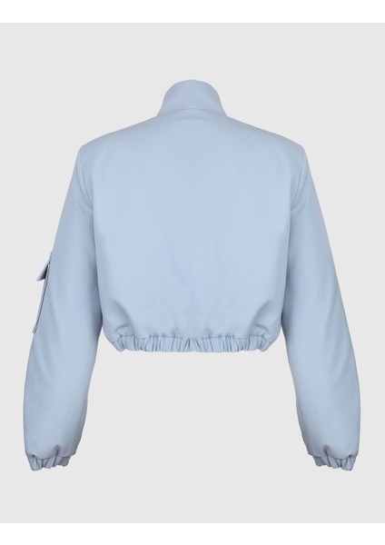Ambra Mavi Crop Bomber Kadın Ceket