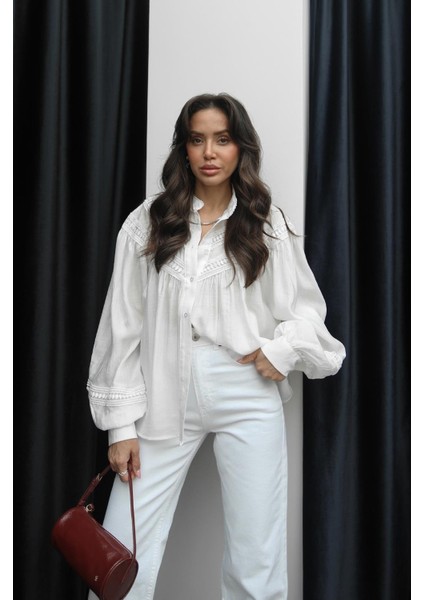 Beyaz Dantel Detaylı Gömlek modelleri