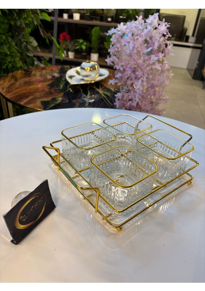 Ars Paşabahçe Elysia Yaldızlı Kare Kase, Metal Gold Standlı 4'lü Çerezlik, Sunumluk, Kahvaltılık modelleri