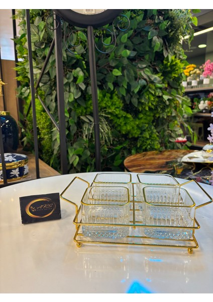 Ars Paşabahçe Elysia Yaldızlı Kare Kase, Metal Gold Standlı 4'lü Çerezlik, Sunumluk, Kahvaltılık fırsatları