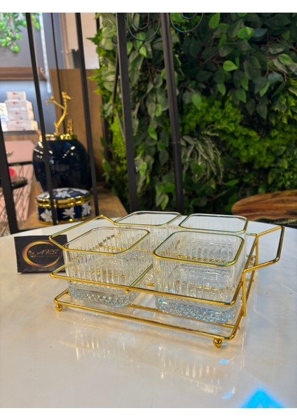 Ars Paşabahçe Elysia Yaldızlı Kare Kase, Metal Gold Standlı 4'lü Çerezlik, Sunumluk, Kahvaltılık indirimleri