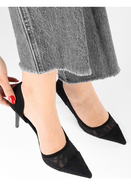 Kadın Syra Siyah Dantelli Süet Stiletto