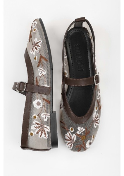 Kadın Floral Kahve Fileli Babet