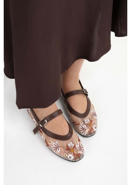 Kadın Floral Kahve Fileli Babet fırsatları