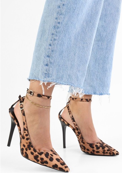 Kadın Mila Leopar Zara Saten Kemerli Bilekten Bağlı Stiletto modelleri