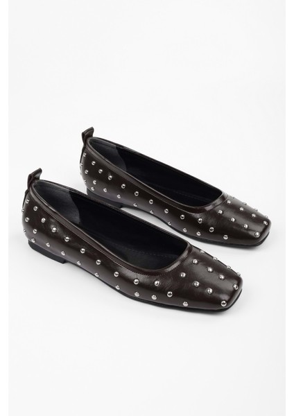 Kadın Zoe Kahve Troklu Küt Burunlu Babet modelleri