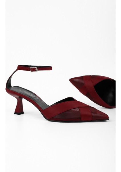 Kadın Oira Bordo Saten Stiletto