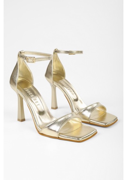 Kadın Vinetta Altın Kırışık Parlak Topuklu Ayakkabı modelleri